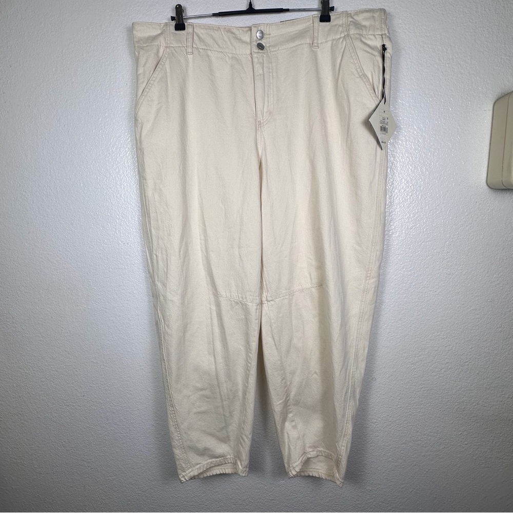 Ava & Viv Women's Ecru Twill Cotton Blend Pants No-Gap Waistband Pockets
Size 18